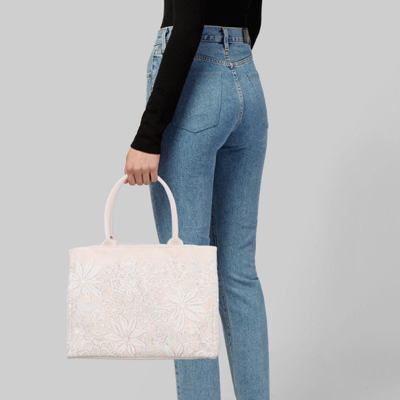 Oscar de la Renta Floral Macramé Print Canvas Tote - Picture 5 of 8